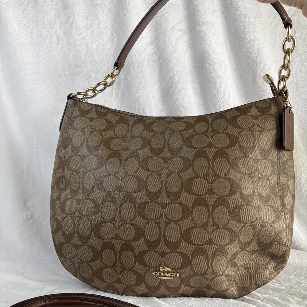 COACH Elle Hobo Signature Khaki Saddle Jacquard 2 Way Crossbody Shoulder Bag - Picture 5 of 16